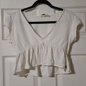Roxy White Textured Cropped Blouse